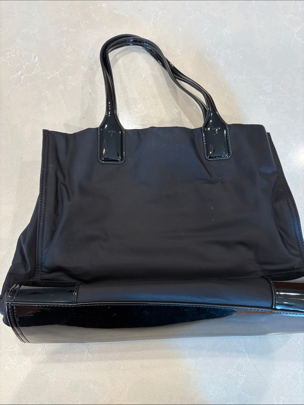 Tory Burch Black Patent Logo Nylon Tote - Picture 2 of 4